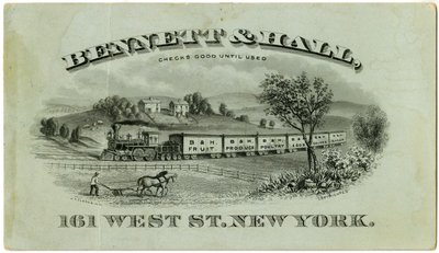 Bennett & Hall obchodní karta [recto], 1882 (rytá litografie [vizitka]) od American School