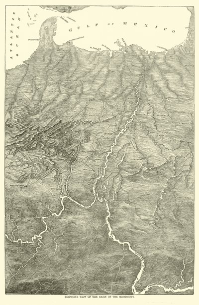 Pohled z ptačí perspektivy na pánev Mississippi, 1862 od American School
