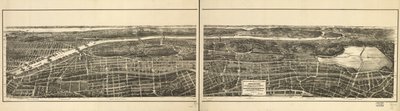 Pohled z ptačí perspektivy na tu část 23. a 24. okrsku města New York, ležící západně od New York a Harlem Railroad a na Grand Boulevard a Concourse spojující ostrov Manhattan se systémem parků severně od řeky Harlem od American School