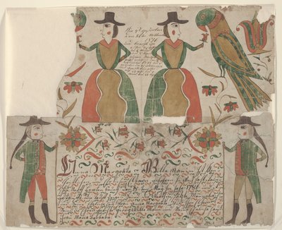 Rodný a křestní list pro Annu Margrätu Willeman, Fraktur Painting, cca 1810 (pero a inkoust s wc na papíře) od American School