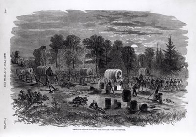 Blenkerova brigáda pokrývající ústup poblíž Centreville, červenec 1861, z „Harperovy obrázkové historie občanské války“, 1861 od American School