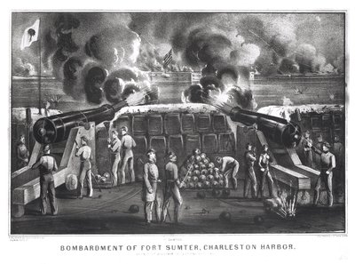 Bombardování Fort Sumter, Charleston Harbor z Fort Moultrie, 12. a 13. dubna 1861, pub. od Curriera a Ivese od American School