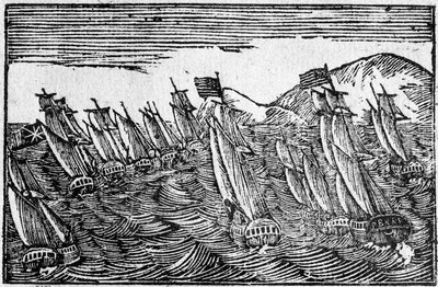 Brilantní námořní vítězství, širokoúhlá ilustrace od American School