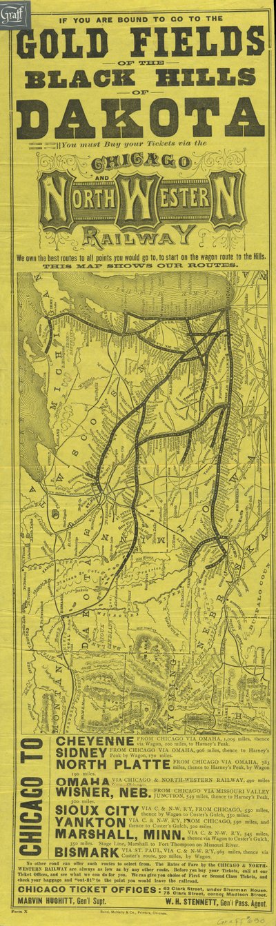 Broadside pro Chicago a North Western Railway, tisk Rand McNally, c.1870 od American School