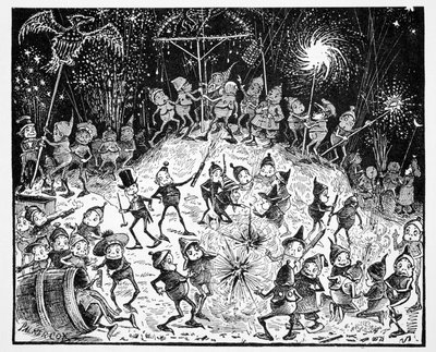 Brownies, z The World Guide to Gnomes, Fairies, Elves and Other Little People od Thomase Keightleyho (1789-1872) Vydáno 1880, (BW Engraving) od American School