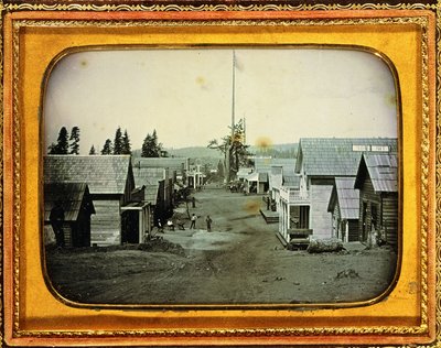 California Gold Mining Town, c.1852 (poloplošná daguerrotypie, embosované kožené pouzdro) od American School