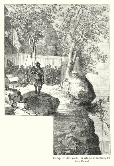Tábor Hideyoshi na hoře Atago, před Fukui (rytina) od American School