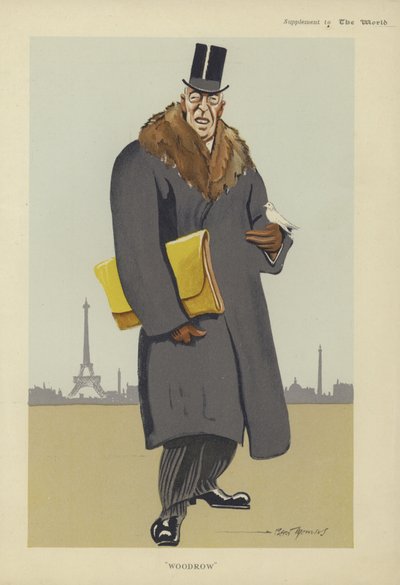 Karikatura Woodrowa Wilsona (barevná litografie) od American School