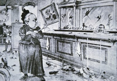 Carry Nation s její sekerkou, kolem roku 1905 (litho) od American School
