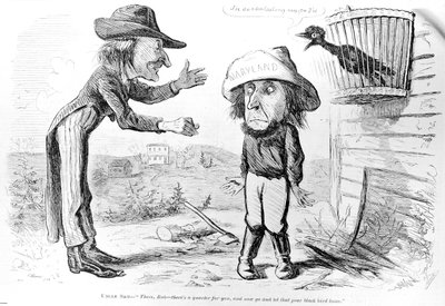Karikatura satirizující zrušení otroctví v Marylandu, z „Frank Leslieho Illustrated Newspaper“, 5. dubna 1862 od American School