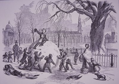 Vánoční sněhová koule, scéna na Boston Common od American School