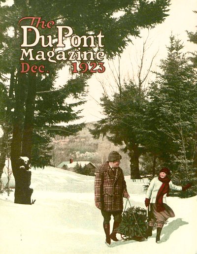 Vánoční strom, přední strana časopisu DuPont Magazine, prosinec 1923 od American School