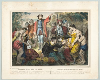 Kryštof Kolumbus mezi Indiány (barva lito) od American School