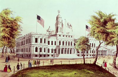 Radnice, New York, rytina Nathaniela Curriera (1813-88) od American School