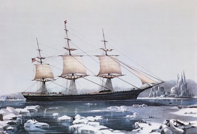 Clipper Ship Red Jacket v ledu u mysu Horn na její cestě z Austrálie do Liverpoolu, publikoval Currier und Ives, 1854 od American School