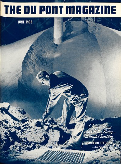 Komerční hnojivo, přední strana časopisu DuPont Magazine, červen 1938 od American School