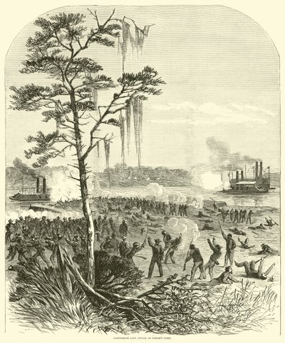 Pozemní útok Konfederace na flotilu Porters, duben 1864 od American School