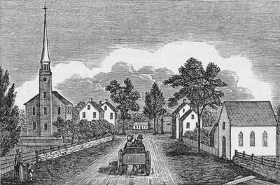 Kongregační a biskupské kostely, East Haven, z „Connecticut Historical Collections“, John Warner Barber, 1856 od American School