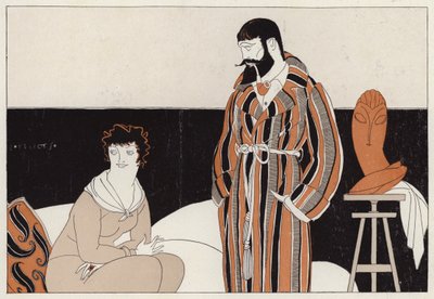 Pár zesměšňující soužití manželství a umění, scéna z povídky A Vassal To Art od J. A. Waldrona (barevná litografie) od American School