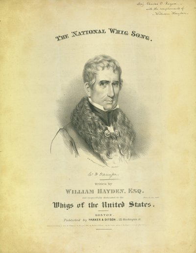 Obálka listu The National Whig Song, William Hayden, publikoval Parker & Diston, Boston, 1840 od American School