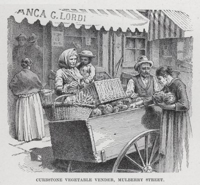 Curbstone Vegetable Vender, Mulberry Street (litho) od American School