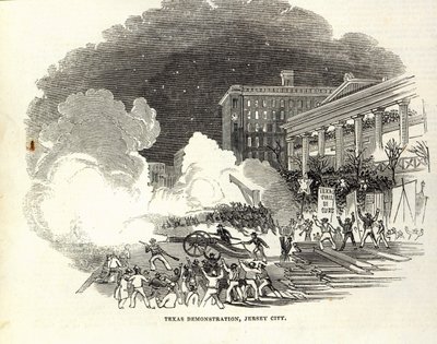 Demonstrace v Jersey City ve prospěch anexe Spojenými státy Texas, ilustrace z 