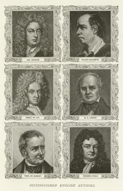 Významní angličtí autoři, Joseph Addison, Oliver Goldsmith, Daniel de Foe, WS Landor, Thomas De Quincey, Richard Steele od American School