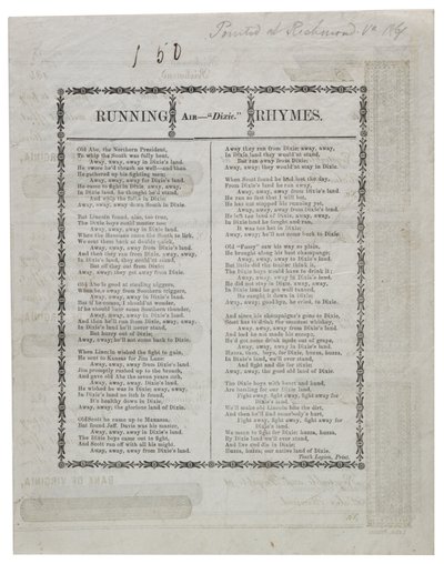 Dixie vytištěno na zadní straně listu šeků, 1861 od American School