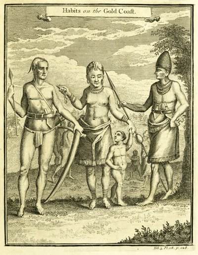 Šaty lidí z Cape Lope Gonsalvo a Rio Gabon, ilustrace z „Habits on the Gold Coast“, Thomas Astley, 1745-47 od American School