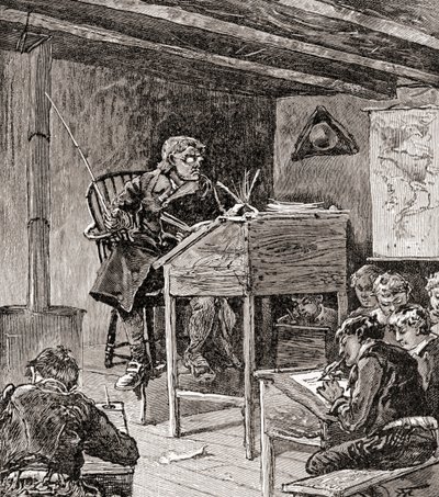 Vzdělávání v 18. a 19. století, z „Dějiny naší země“, vydané 1905 (dřevoryt) od American School
