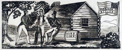 Znak pro prezidentskou kampaň Harrison & Tyler v roce 1840, hospoda. 1840 (dřevořez) od American School