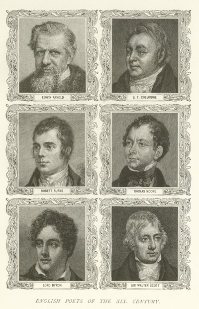 Angličtí básníci XIX století, Edwin Arnold, ST Coleridge, Robert Burns, Thomas Moore, Lord Byron, Sir Walter Scott od American School