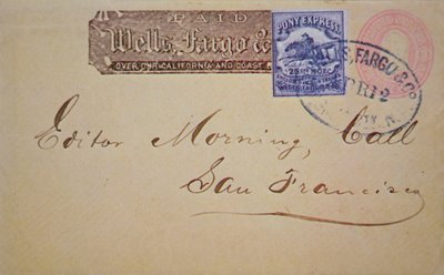 Obálka s připojeným razítkem Wells Fargo Pony Express (pero a inkoust na papíře) od American School