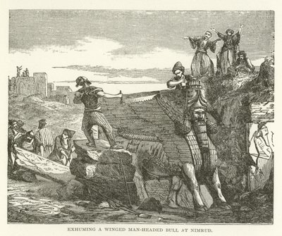Exhumace okřídleného býka s mužskou hlavou v Nimrudu od American School