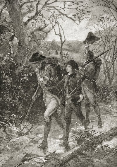 Father and Sons for Liberty, z „Stručné historie Spojených států“, vydané nakladatelstvím A. S. Barnes und Co. v roce 1885 (litho) od American School