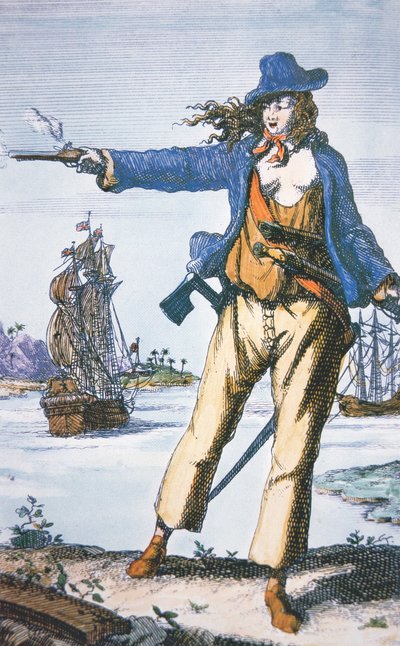 Pirátka, Anne Bonny (nar. 1697) (barevná rytina) od American School