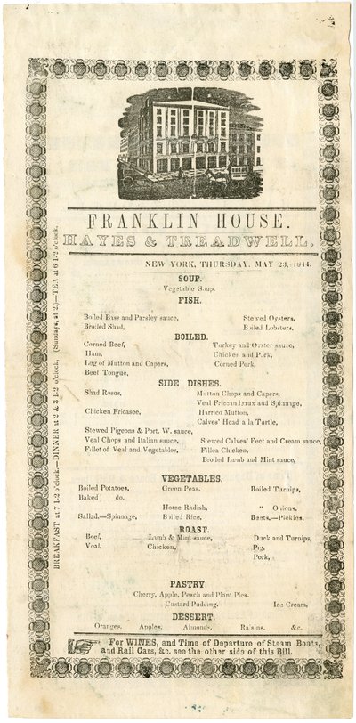 Franklin House Menu pro 23. května 1844, 1844 (ryté menu) od American School