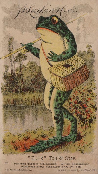 Žába na ryby, reklama na toaletní mýdlo Elite JD Larkina, 1882 od American School