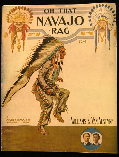 Přední strana obálky Oh that Navajo Rag od Williamse a Van Alstyne, kolem roku 1912 od American School