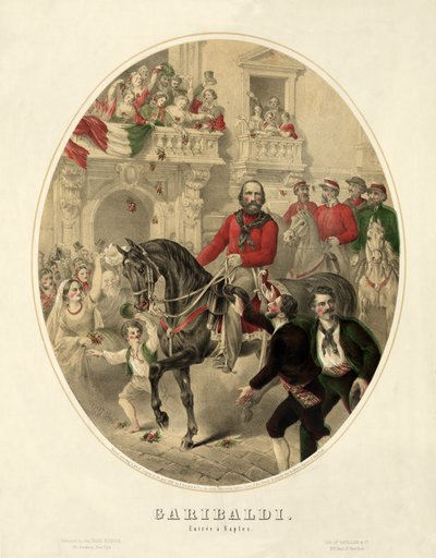 Garibaldi, entrée a Neapol, hospoda. 1860 (ručně kolorovaná rytina) od American School