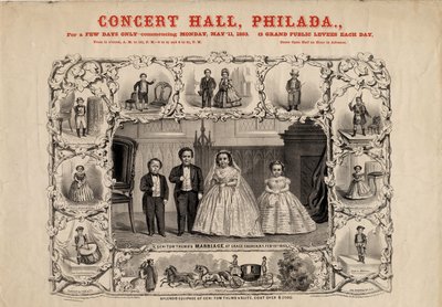 Generál Tom Thumb s manželkou, Com. Nutt a slečna Minnie Warrenová, nakladatelství Currier & Ives, 1863. od American School