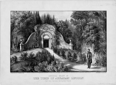 Generál Grant u hrobky Abrahama Lincolna, hřbitov Oak Ridge, Springfield, Illinois, hospoda. od Currier & Ives, 1868 od American School