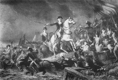 George Washington řídí ústup z Brooklyn Heights, 29. srpna 1776 (litho) od American School