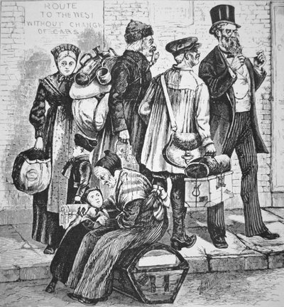 Němečtí přistěhovalci v New Yorku, c.1870 (rytina) od American School