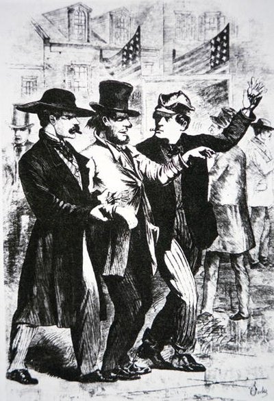 Opít voliče, aby ovlivnil jeho hlas ve volbách v roce 1864 (rytina) od American School