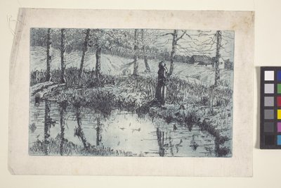 Girl By Pond (lept a deskový tón tištěný modře) od American School