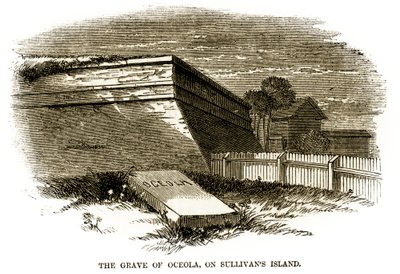 Hrob náčelníka Seminole Osceola, jak se objevil vedle severozápadní bašty Fort Moultrie v roce 1860, těsně před americkou občanskou válkou od American School