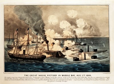 Velké námořní vítězství v Mobile Bay, 5. srpna 1864, pub. 1864. od American School