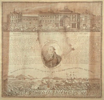 Kapesník připomínající příchod generála Lafayetta (1757-1834) v roce 1824 (bavlna) od American School