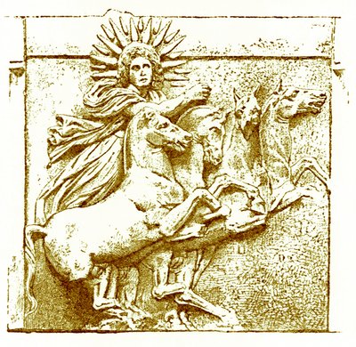 Helios on his chariot, ilustrace z Dějiny Řecka od Victora Duruye, publikoval 1890 (digitálně vylepšený obrázek) od American School